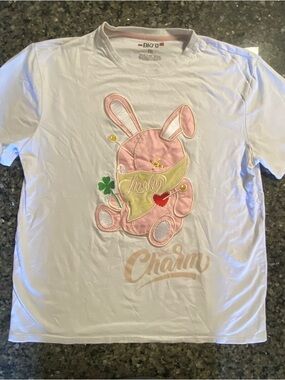 BKYS Men's White Bunny Graphic Print T-Shirt 3XL Cotton Crew Neck